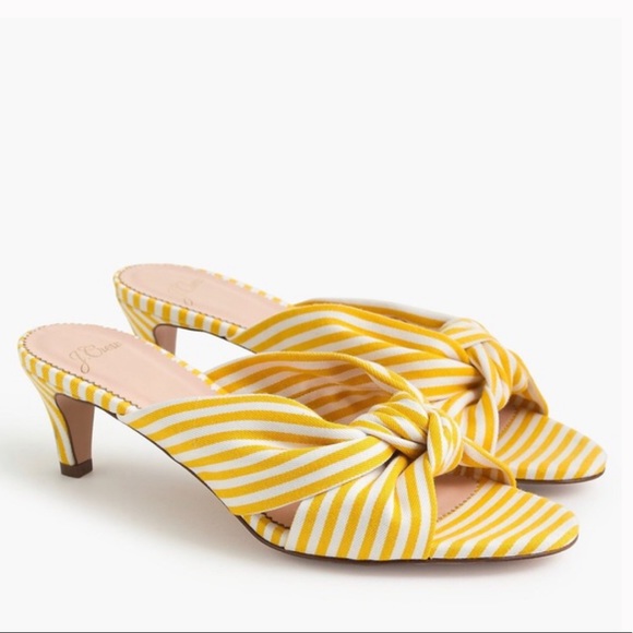 J. Crew Shoes - J. Crew Yellow White Striped Knotted Kitten Heel Sandals